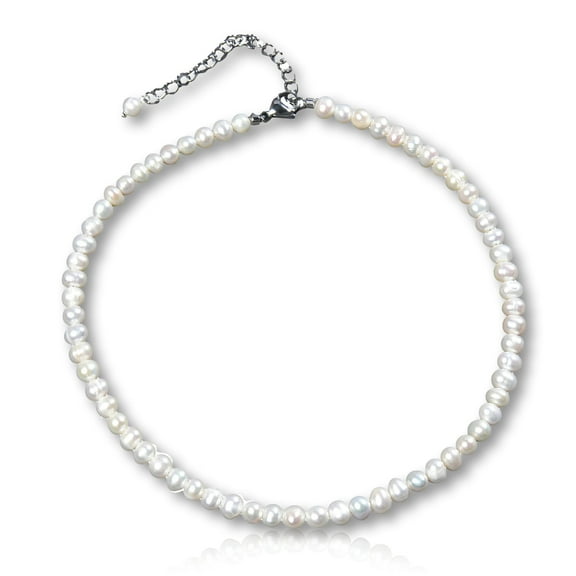 Classy 5-6 mm Cultured Freshwater Pearl Strand Necklace in 14". Fresh Water Pearl Choker. Bridal Necklace. Birthday Or Valentine's Day Gift.