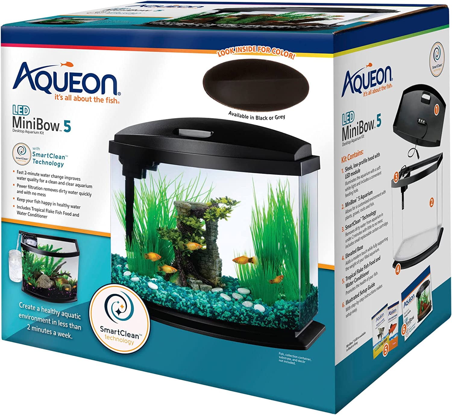 Aqueon Products  5 gal Aqueon Mini Bow LED Smartclean Kit, Black