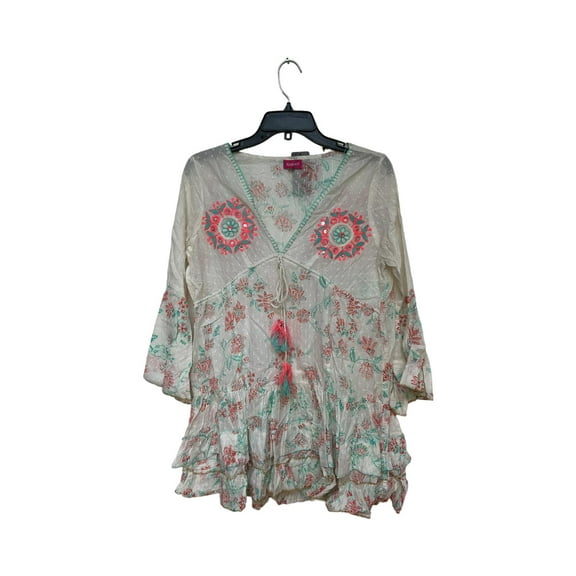Resortwear.Miami Beachwear Women's Cotton Floral Embroidery Long Sleeve Coverup