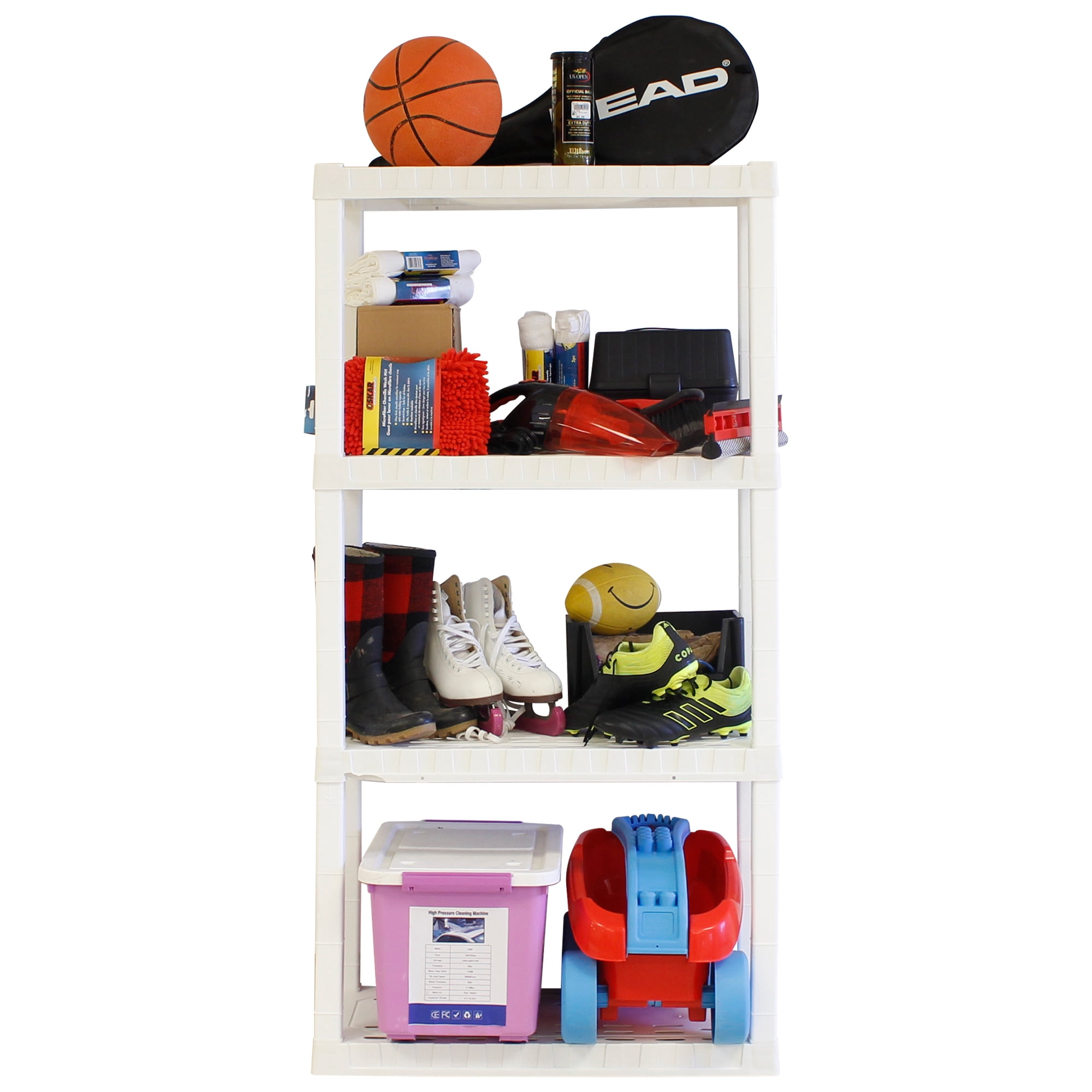 Hyper Tough Plastic Storage Shelf 4-Tier 4-Pack White, 400 lbs Capacity