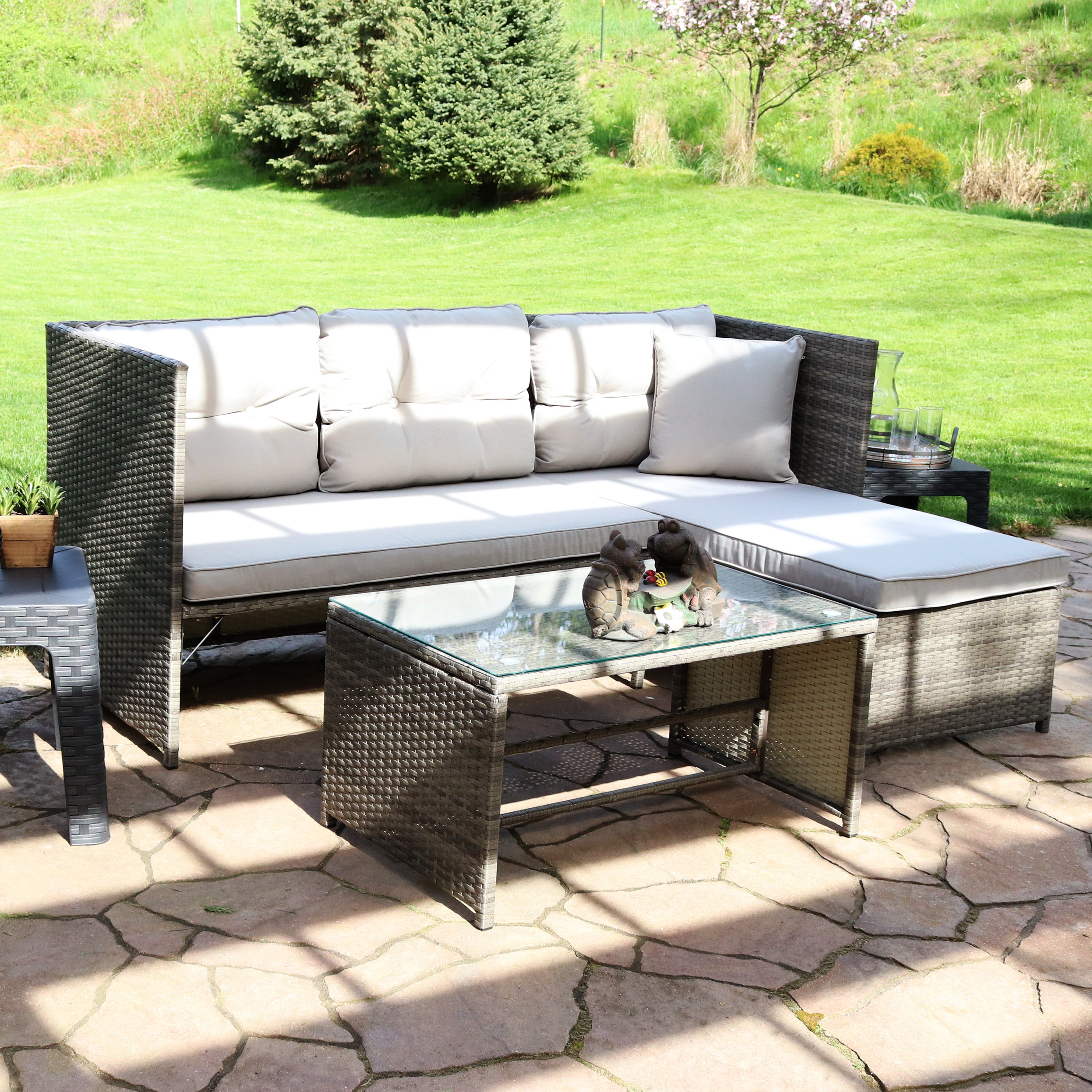 Sunnydaze Longford Outdoor Patio Sectional Sofa Set with Cushions - Stone Gray - image 2 of 12