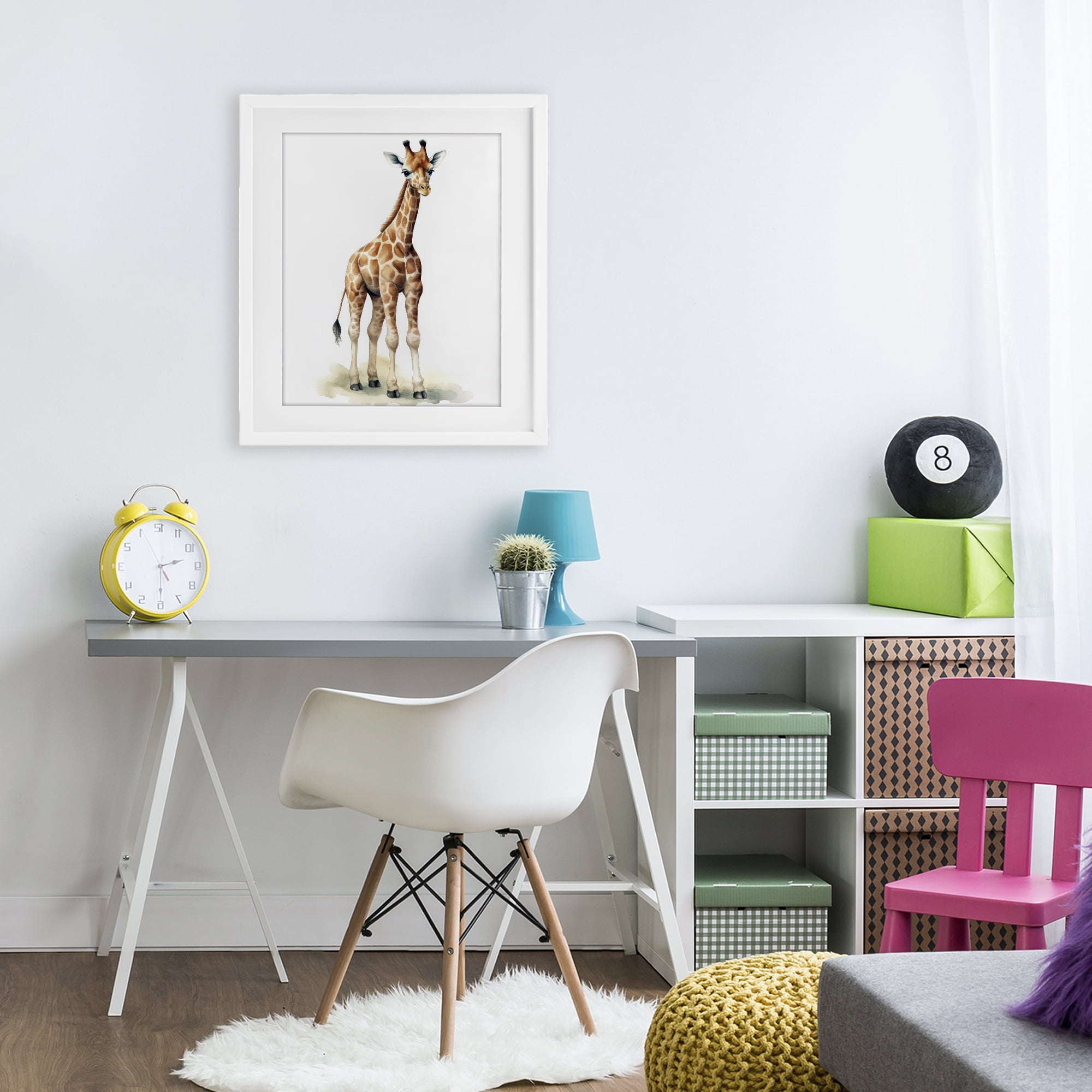Stupell Industries Eloise Long Legs Giraffe White Framed Print Under Glass, design by Ray Powers