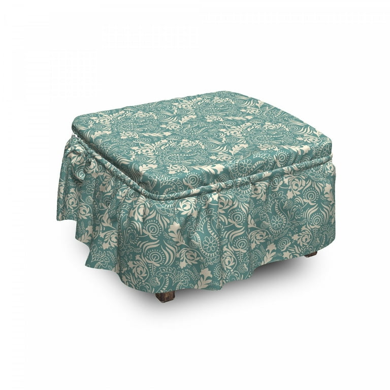 Floral Ottoman Cover Marrakech Paisley 2 Piece Slipcover Set with Ruffle Skirt for Square Round Cube Footstool Decorative Home Accent Standard Size Teal and Beige by Ambesonne Walmart