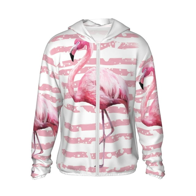 Vsdgher Chemise à Capuche Imprimé Flamant Rose pour Adultes, Protection Solaire, Manches Longues, Pêche, Course, Natation - 3TG