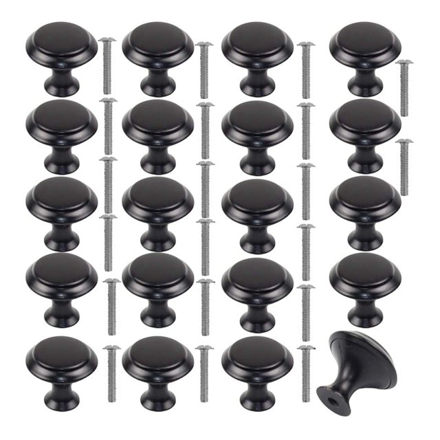 20 PCS Armario de armario Mabador de gabinetes Perillas de puertas de acero inoxidable Manijas de champiñones redondos Manija de la puerta Notas negras (con tornillos)