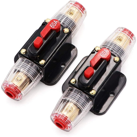 60A Audio Inline Circuit Breaker Reset Fuse PowMr Reset Fuse Holder 60 amp with Manual Reset for 12V-24V DC Car Audio,