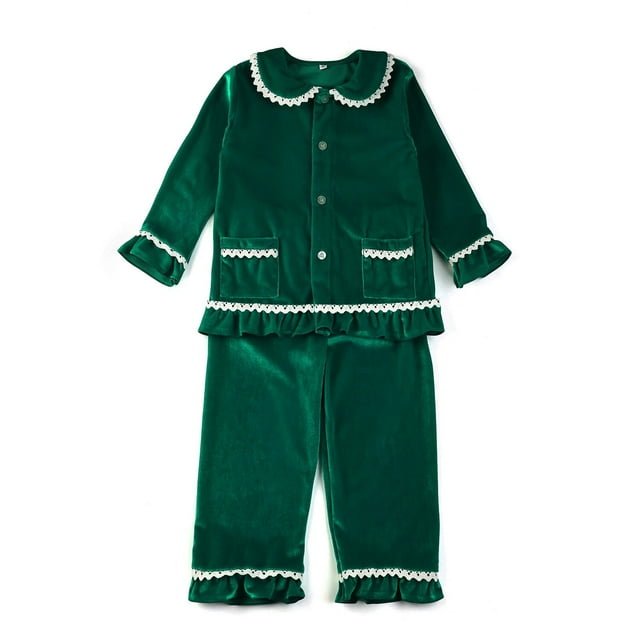Venta al por mayor 2023 Festival de pijamas de algodón verde para niños y niñas, pijama a juego, camisón para bebé, ropa de dormir para niños, pijamas de Navidad para niños pequeños