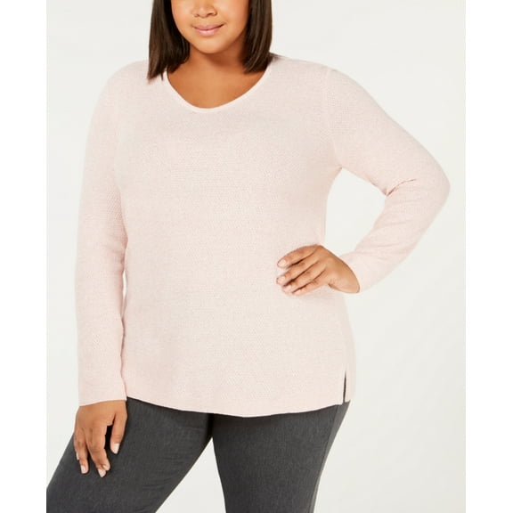 Karen Scott Plus Size Cotton Marled Knit Sweater Pink 3X