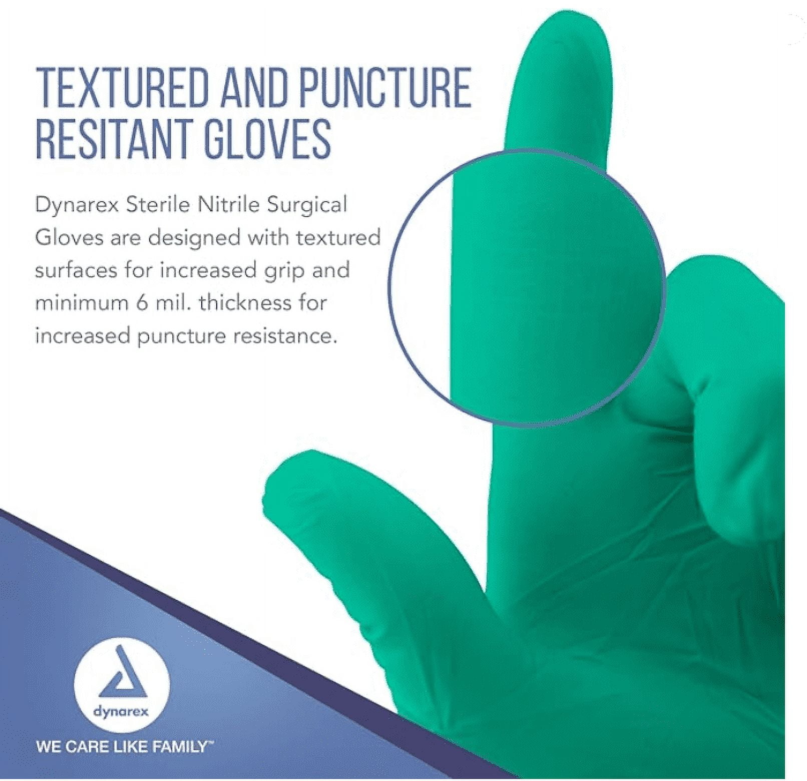 Dynarex Sterile Nitrile Surgical Gloves, Powder-Free and Puncture-Resistant Nitrile Gloves, 5-8 Mil, Sizes 6/6.5/7/705/8, White, Box of 50 or Case of 200