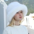 thumbnail image 2 of Clearance! Fdelink Trapper Hat Winter Hats Women Fashion Solid Color Mink Hat Windproof Warm Dome Hat Casual Plush in Winter White, 2 of 4