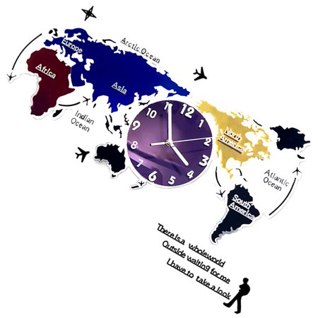 GOOHOCHY Colorful Acrylic Wall Clock with World Map Design for Home Decoration Multi