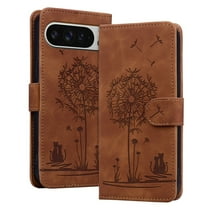 ELEHOLD Case for Google Pixel 9 Pro XL, Premium PU Leather Wallet Flip Case Folio Cover with Card Holder Kickstand,Brown