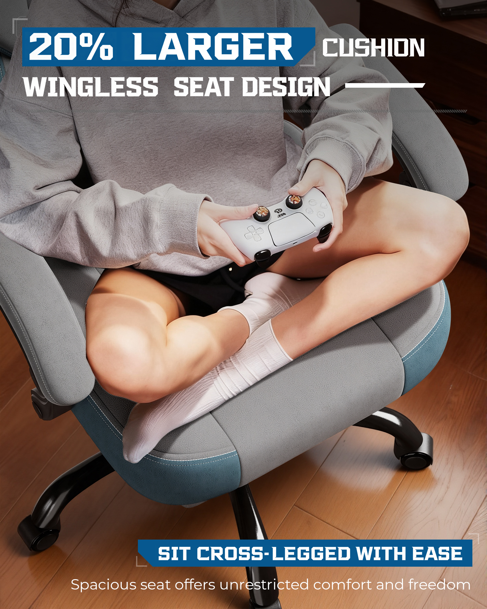 LUCKRACING Fabric PC Gaming Chair with Footrest and Lumbar Support, Gray