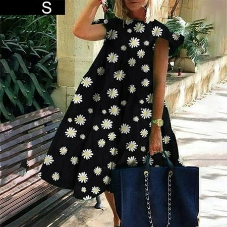 

Viugreum Casual Leaf Print Large Hemline Dress