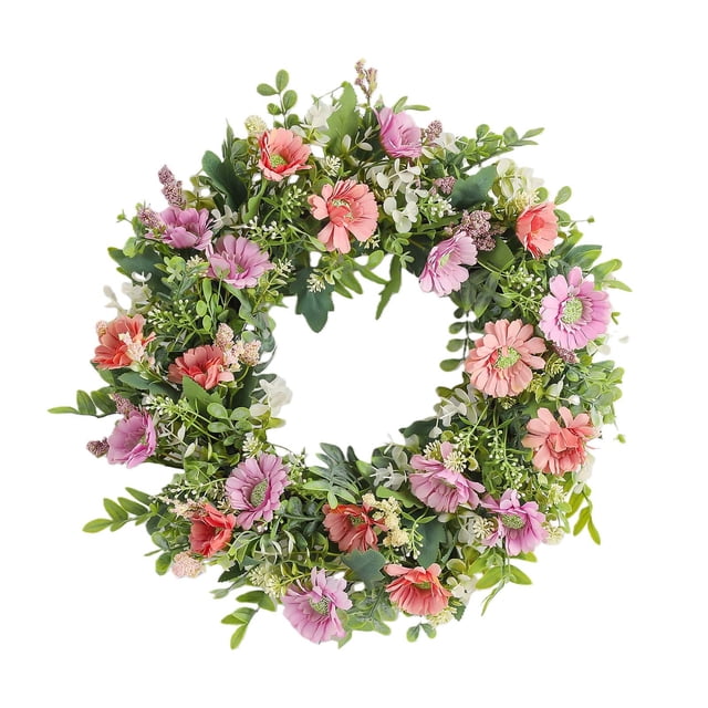 Spring Wreath For Front Door With Lifelike Tulips Ferns And Money Plant Leaves Outdoor Porch Decoration