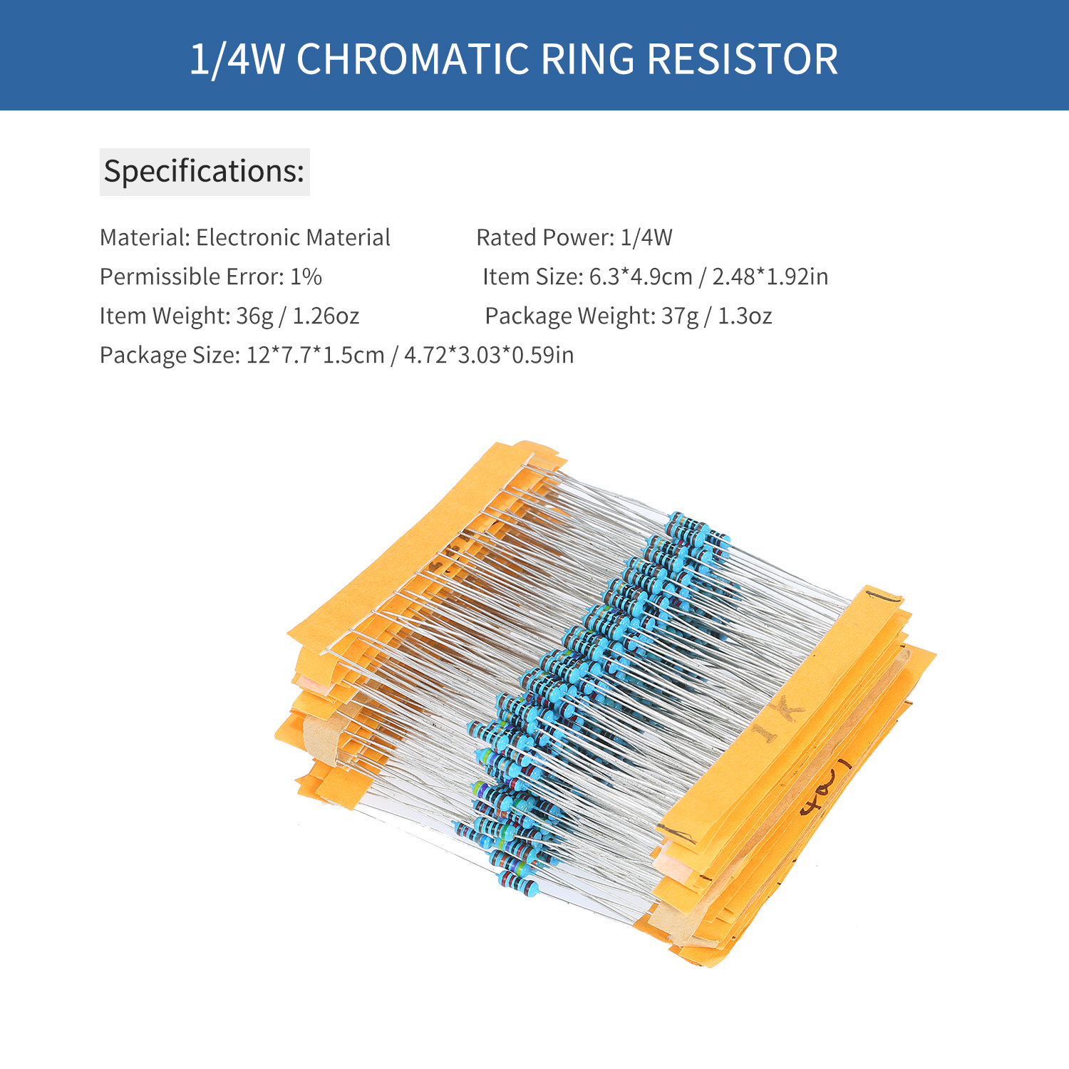 300PCS 1/4W Chromatic Ring Resistor Metal Film Resistor Assortment Kit with Permissible Error ±1% 30 Resistance Values 10/22/47/100/150/200/220/270/330/470/510/680 ohm 1/2/2.2/3.3/4.7/5.1/6.8/10/20/4 - image 4 of 7