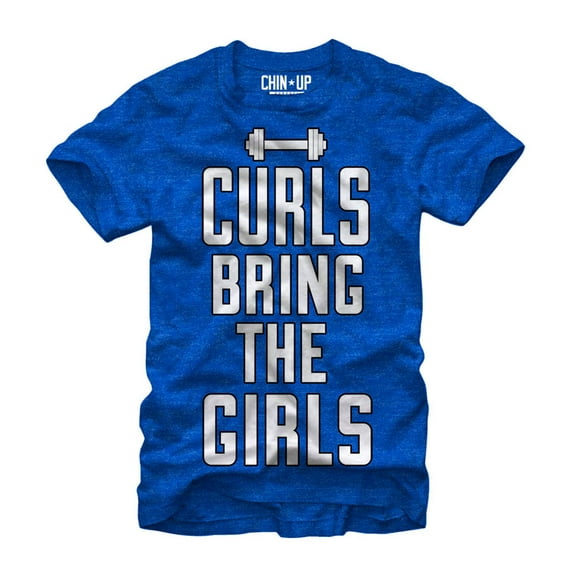 Men's CHIN UP Bicep Curls  Graphic Tee Royal Blue Heather Large