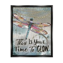 Stupell Industries Blue Lights This Is Your Time To Glow Inspirational Dragonfly Jet Black Framed Floating Canvas Wall Art, 16x20, by Jennifer Lambein