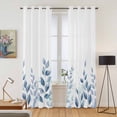 thumbnail image 2 of Blue Botanical Kitchen Curtains 96 Inch Length, Pastoral Leaf Watercolor Grommet Top Bedroom Living Room Curtains, Light Filtering Cafe Curtain Drapes 2 Panels Set 104''x96'', 2 of 9