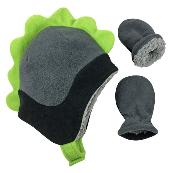 N'Ice Caps Toddler Baby Fleece Hat Mitten Winter Dino Sets Kids Boys Warm Sherpa Lined