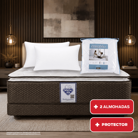 Colchón Spring Air Queen Size Super Value + 2 Almohadas Sc + Protector Ensueño