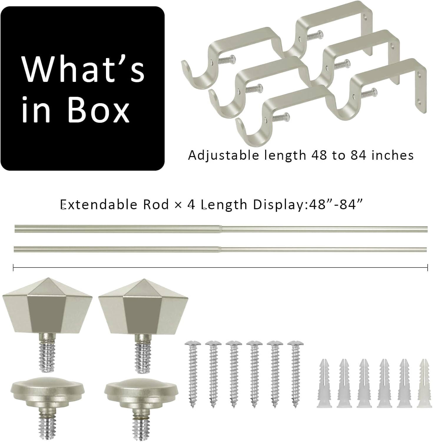 eTeckram 5/8" Double Curtain Rod with Chiodo Finials,Pewter,48‘’-84‘’