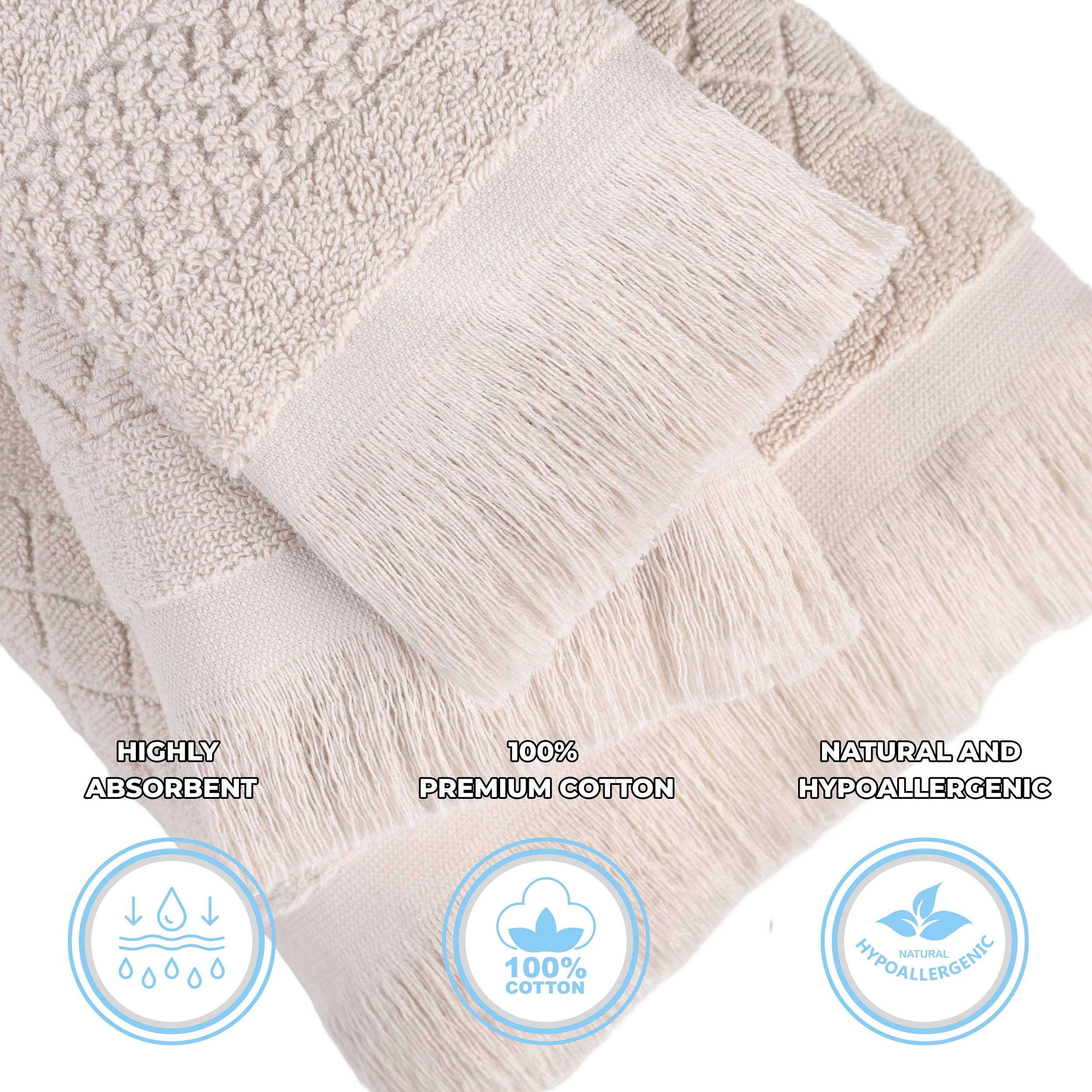 Superior Rolla Geometric Cotton 8 Piece Towel Set, Quick-Dry Ultra Soft Towels, Silver