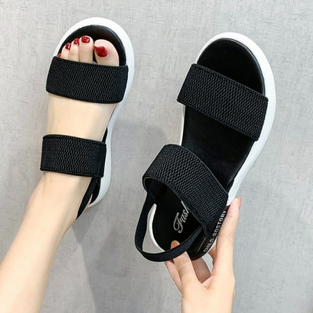 

〖Yilirongyumm〗 Black 39 Sandals Women Band Sandals Shoes Mesh Flat Ladies Shoes Sandals Roman Summer Elastic Beach Women s Sandals