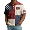 thumbnail image 3 of Men's USA 250th Anniversary Polo Shirt with Patriotic Flag and Plaid Patchwork Featuring Short Sleeves and Classic Collar Wine XXXL, 3 of 5
