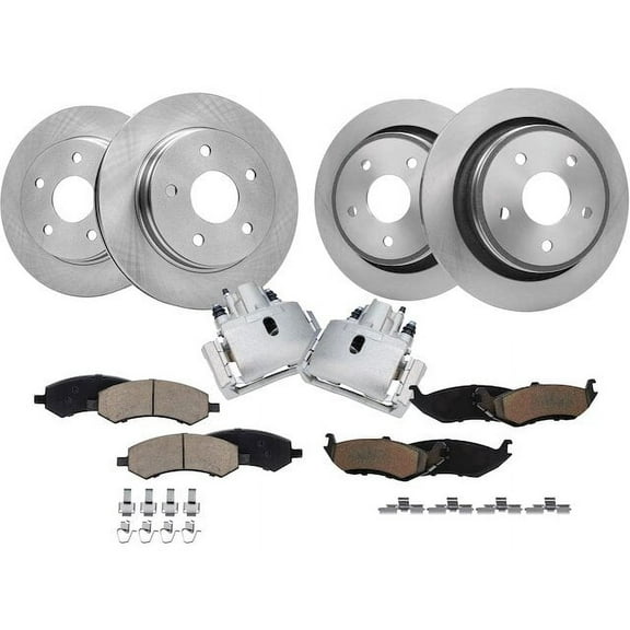 Front and Rear Brake Pad Rotor and Caliper Set - Compatible with 2011 - 2018 Ram 1500 2012 2013 2014 2015 2016 2017