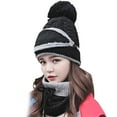 thumbnail image 2 of Women Winter Hat Scarf Mask 3 in 1 Fleece Lined Knitted Warm Beanies Hats Scarfs Set with Pompom, 2 of 8