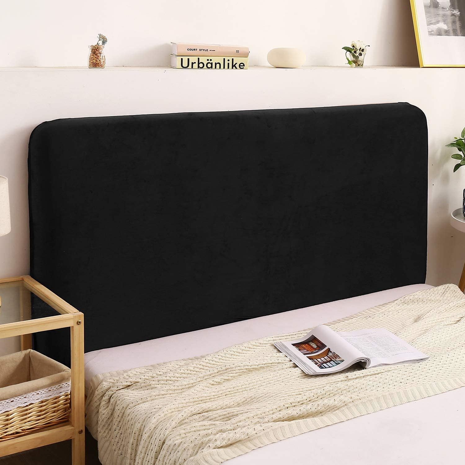 Stretch Bedroom Headboard Cover Protector Soft Dust Cover 55-67" Width Beige 