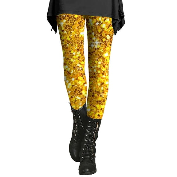 Tittly Leggings for Women Tights for Women Women's Printed Sequin Sport Leggings With Soft And Slim Butt Pants for Women Trendy Lounge Pants Women Gold L