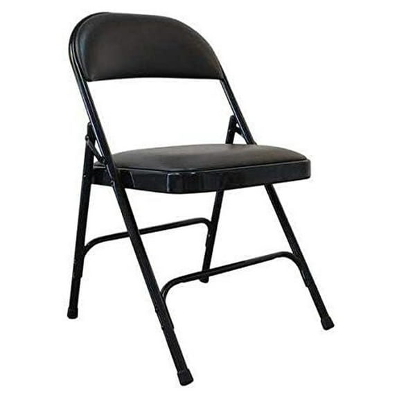 Padded Folding Chair, Vinyl, Black, 300 lb.