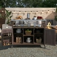 thumbnail image 2 of Farmhouse Outdoor Kitchen Island, Rolling Bar Cart & Storage Cabinet with Stainless Steel Top, Solid Wood Outdoor Grill Table with Spice Rack Storage Shelf Towel Rack for Kitchen & Barbecue,Dark Brown, 2 of 9