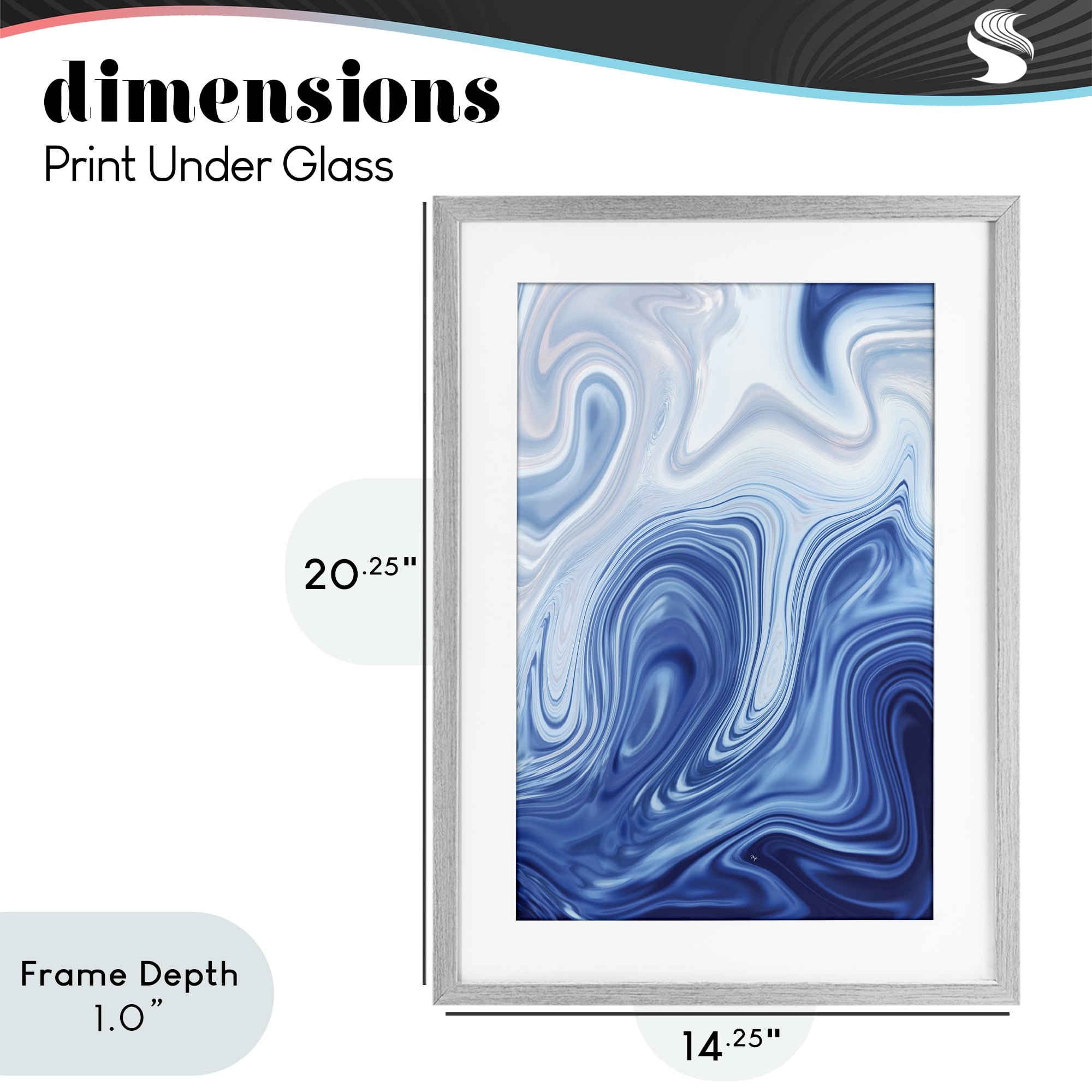 Stupell Industries Blue Marble Fluidity Gray Framed Print Under Glass, design by Martina Pavlova