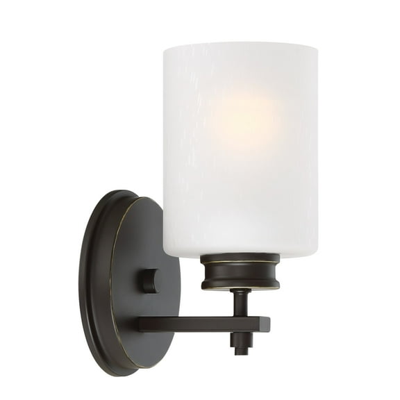 Kira Home Phoebe 8" Modern Wall Sconce/Vanity Light   Frosted Seeded Glass Shade, Oil-Rubbed Bronze Finish