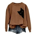 thumbnail image 4 of XIAONU Womens Sweatshirts Pleasure Cat Print Trendy Hoodless Sweatshirt Baggy Long Sleeve Vintage Round Neck Pullover Sweatshirt, 4 of 4