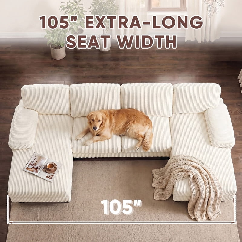 Vineego 105" Cloud U-shape Sectional Sofa Modern Modular Oversized Couches for Living Room,No Assembly Required,Corduroy Beige