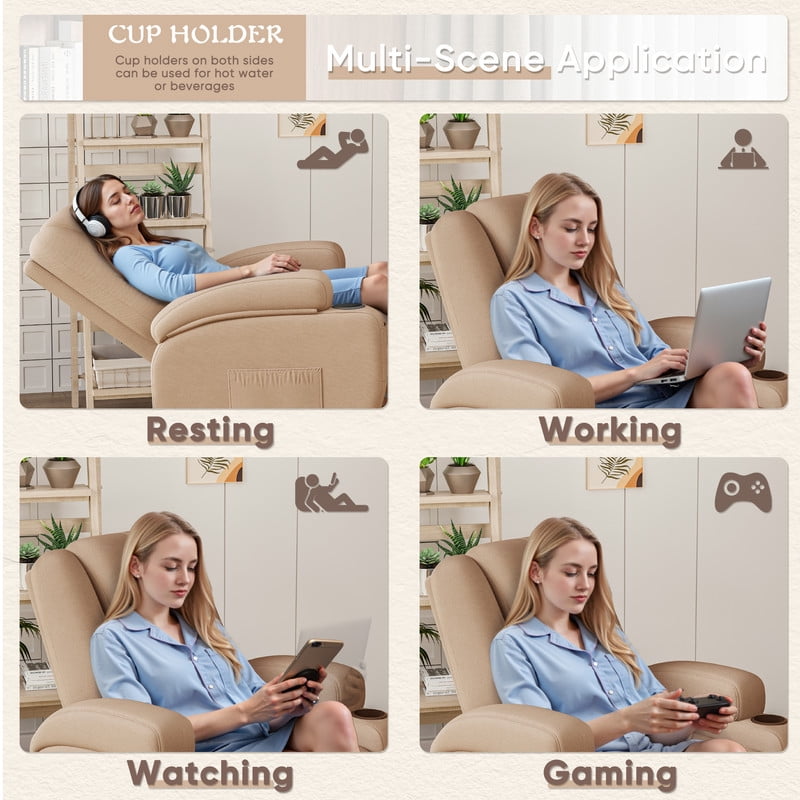 Vineego 360° Swivel Recliner Oversized Massage Rocking Chair Nursery Chair Power Living Room Furniture With Two Cup Holder,Beige