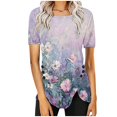 thumbnail image 3 of Summer Savings Clearance kttectoa Tunic Irregular Hem Casual Tops Ornamental Buttons Blouses for Women Floral Print Tee Tops Short Sleeve Round Neck Blouse for Womens Fall Savings Travel, 3 of 6