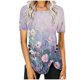 thumbnail image 1 of Blusas de Manga Corta para las Mujeres Botón Impreso Cuello Redondo Top Casual, Blusas para las Mujeres Casual, 1 of 5