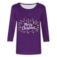 thumbnail image 3 of Christmas Plus Size Shirts for Women 3/4 Length Sleeve Holiday Tops Crew Neck Graphic Printed Festive Tees Outfits (2XL, Purple), 3 of 6