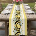 thumbnail image 5 of Pastoral Bee Daisy Flower Table Runner 70 Inches Long,Kitchen Dining Tablerunners Green Eucalyptus Leaf Yellow Heart Linen Table Runners Dresser Scarves for Home Dinner Wedding Holiday Party Decor, 5 of 9