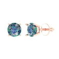 thumbnail image 2 of 2 Ct Round Cut Studs Blue Moissanite 18K Rose Solid Solid Gold Everyday Dainty Earrings Screw Back, 2 of 7