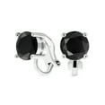 thumbnail image 1 of 2CT Boucles d'Oreilles Solitaire Rondes en Zircon Cubique CZ à Clip Noir Brillant en Laiton Plaqué Argent Rhodié Onyx Simulé, 1 of 7