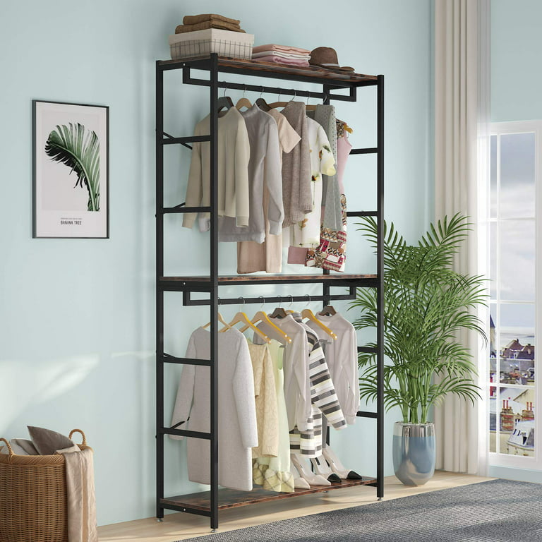 Tribesigns Double Rod Free standing Closet Organizer,Heavy Duty Clothe  Closet Storage with Shelves 