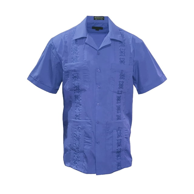 Gravity Threads Chemise d'Été Guayabera pour Homme - Bleu Français - Moyen