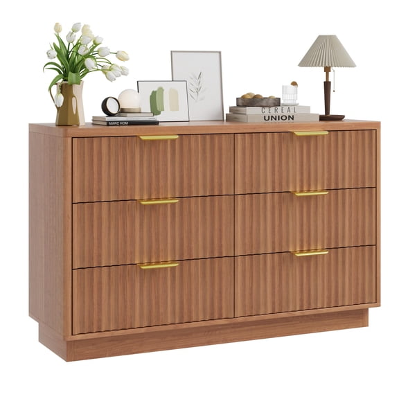 47 in Modern 6 Drawer Dresser Wood Chest of Drawers Storage Cabinet