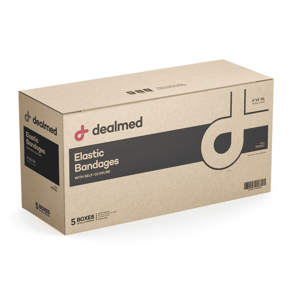 Dealmed 6" Elastic Bandage Wrap with Self-Closure, Comfort Compression Roll, 5 Yards Stretched (Case of 50)